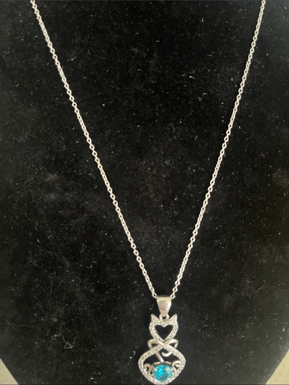 Sterling Silver Blue Stone Heart Pendant Necklace - Women Jewelry 925